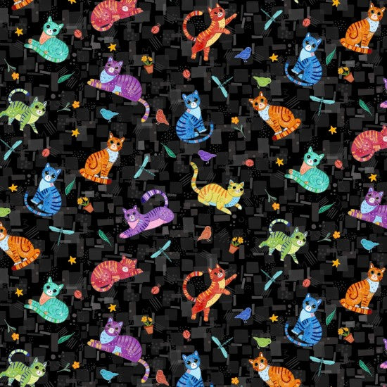Nutex Novelty Colourful Bright Cats Animals Pets Feline Nature Scatter Black (Cool Cats 2)
