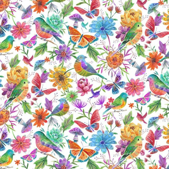 Nutex 81860 Luminous Birds & Butterflies 100% Cotton Fabric for Sewing & Crafts (Nutex Luminous 1)