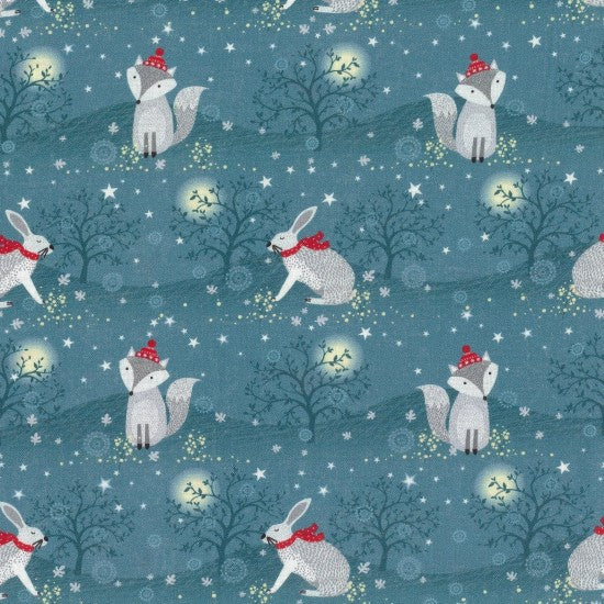 Nutex 81920 Colour 1 Bunnies & Foxes Christmas Festive Grey 100% Cotton Fabric For Sewing & Crafts (Nutex Winter Sparkle 1)