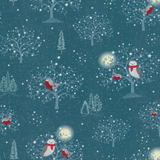 Nutex 81920 Colour 2 Owls & Robins Christmas Festive Grey 100% Cotton Fabric For Sewing & Crafts (Nutex Winter Sparkle 2)