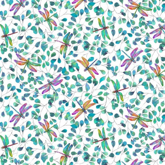 Nutex 82030 Dragonflies Colour 5 Dragonfly & Eucalyptus 100% Cotton Fabric for Sewing & Crafts (Nutex Dragonflies 4)