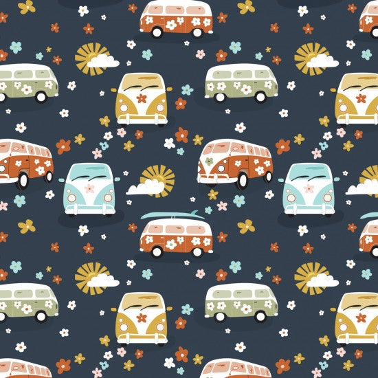 Nutex 82040 Retro Vibes Colour 1 Retro Campervans 100% Cotton Fabric (Nutex Retro Vibes)