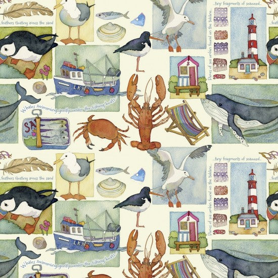 Nutex 82290 Coastal By Emma Ball Colour 101 Coastal Seagull Beach Nautical Patchwork Cream 100% Cotton Fabric For Sewing & Crafts (Nutex Coastal 1)