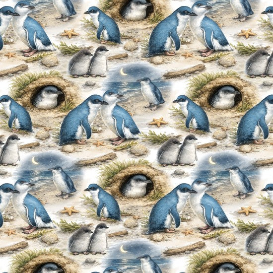 Nutex 82340 Little Blue Penguin Colour 101 Fun Whimsical Adorable Penguins Coastal 100% Cotton Fabric For Sewing & Crafts (Nutex Little Penguin 1)