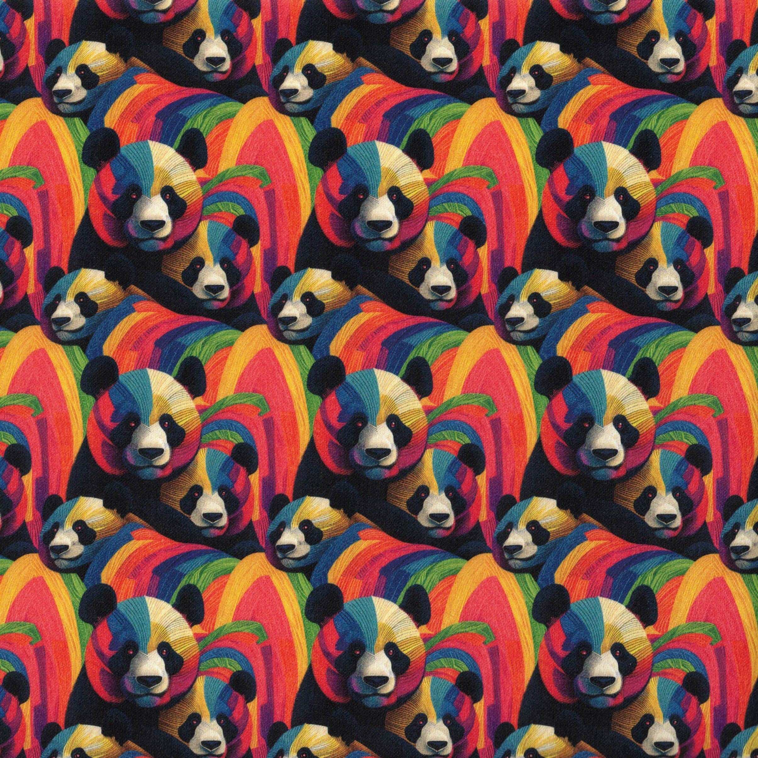 Quirky Cottons Animal Nature Wildlife Rainbow Panda Cub Multi-Coloured (QC Panda Power-1 METRE PIECE)