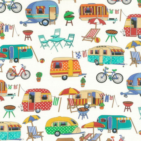 Nutex Caravans Campervans Beach Accessories Holiday Bike Cream Remnant (28cm x 112cm Retro Camping)
