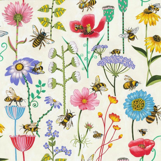 Nutex 89810 Bee Haven Bee & Wildflower Botanical 100% Cotton Fabric for Sewing & Crafts (Nutex Bee Haven 2)