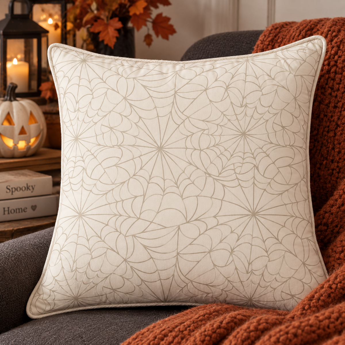 P & B Textiles MMAS 6263 E Midnight Masquerade Ecru Spiderweb Halloween Quilting 100% Cotton Fabric for Sewing & Crafts (PB Midnight Masquerade 3)