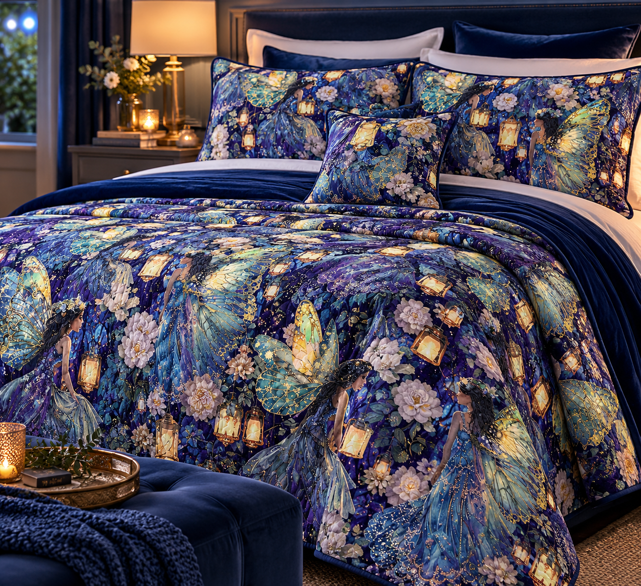 Timeless Treasures FLEUR CD4351 MULTI Lantern Fairy Floral Whimsical Blue 100% Cotton Fabric | Quilting, Dressmaking & Craft Fabric (TT Lumiere 2)
