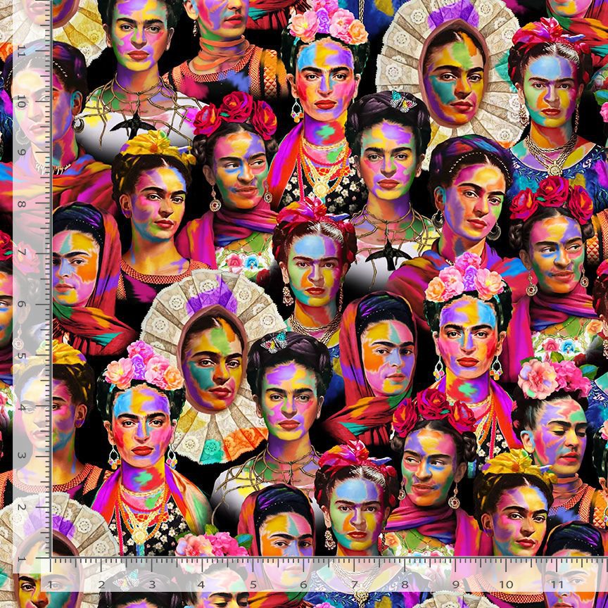 Timeless Treasures Esperanza Packed Artist Faces Portrait Frida Kalo Collage Mexican Multi-Coloured (TT Stroke Of Genius 2)