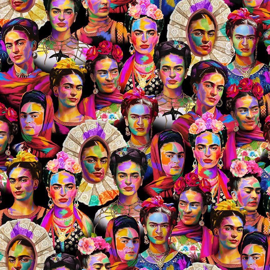Timeless Treasures Esperanza Packed Artist Faces Portrait Frida Kalo Collage Mexican Multi-Coloured (TT Stroke Of Genius 2)