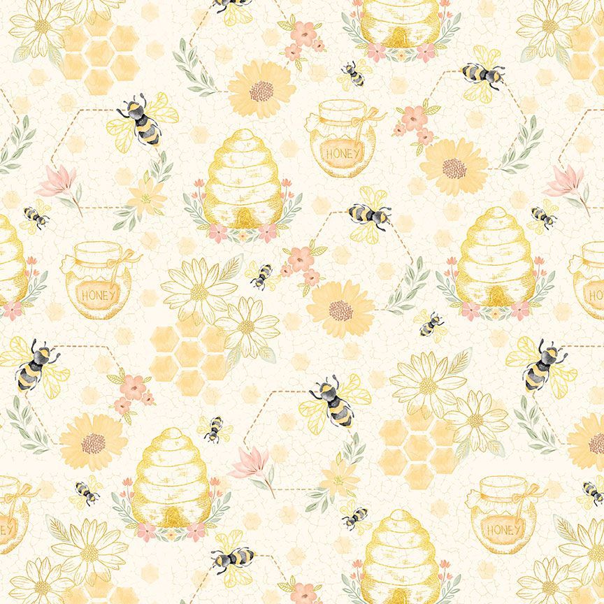 Timeless Treasures Quilting Bees Beehive Honey Floral Cream (TT Home Sweet Home 2)