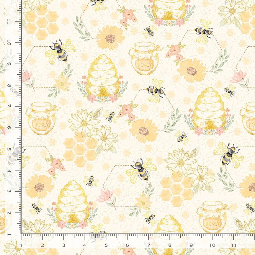 Timeless Treasures Quilting Bees Beehive Honey Floral Cream (TT Home Sweet Home 2)