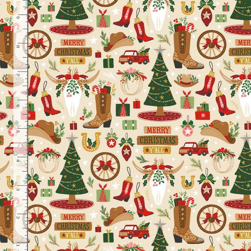 Timeless Treasures BH CD4081 BEIGE Western Cowboy Festive Holiday Décor Christmas Beige 100% Cotton Fabric | Quilting, Dressmaking & Craft Fabric (TT Cowboy Christmas 1)