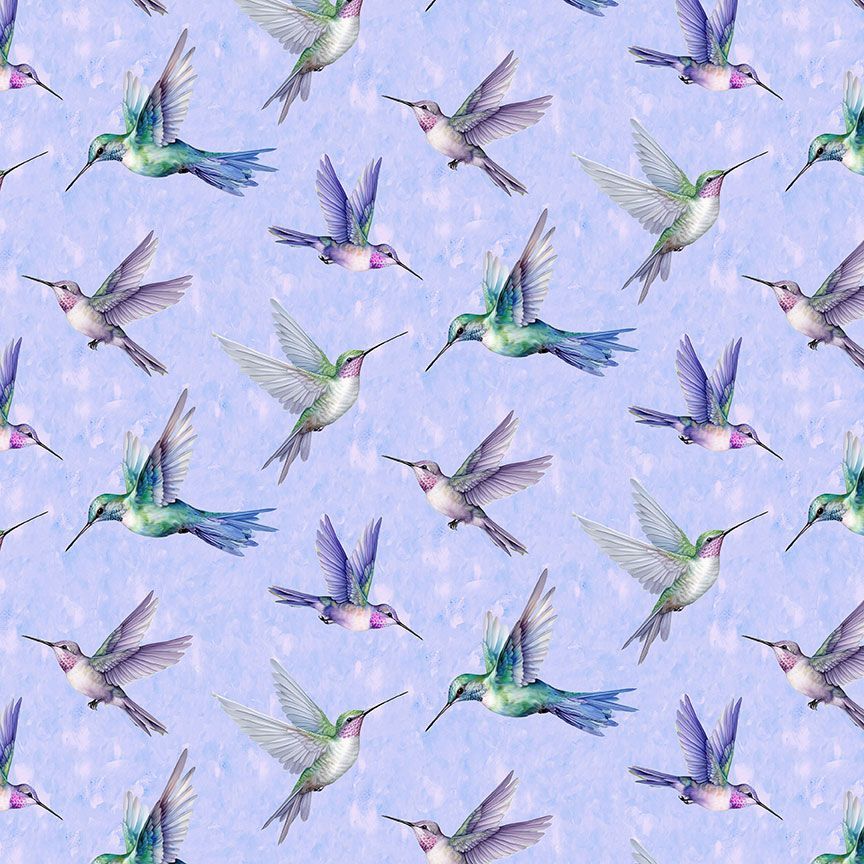 Timeless Treasures Delicate Flying Hummingbirds Birds Nature Light Lilac Remnant (74cm x 112cm TT Garden Delight 1)