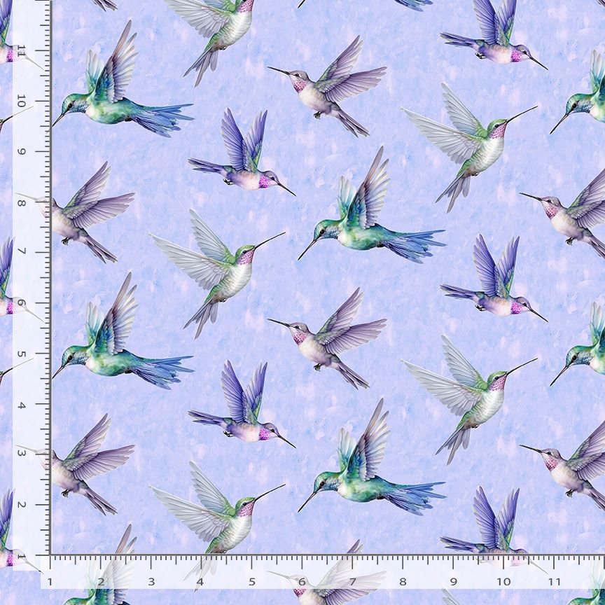 Timeless Treasures Delicate Flying Hummingbirds Birds Nature Light Lilac Remnant (74cm x 112cm TT Garden Delight 1)