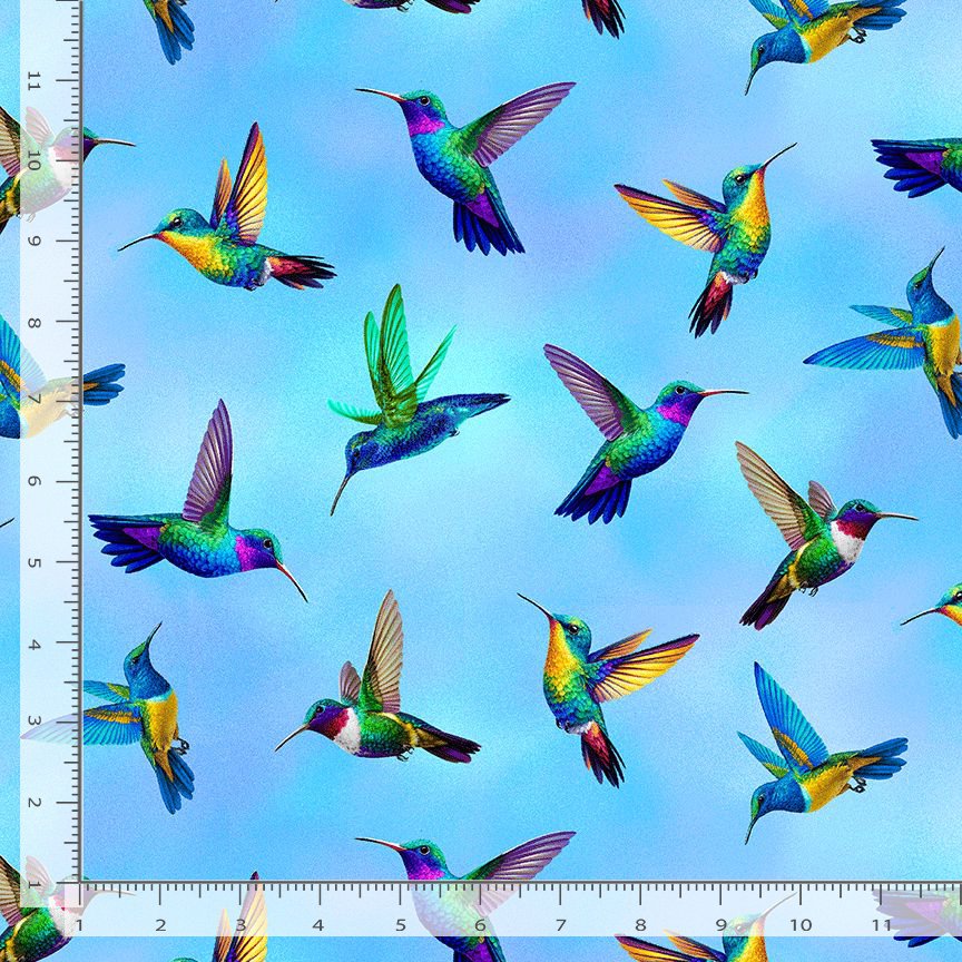 Timeless Treasures BIRD-CD3904 Flying Hummingbirds Blue Cotton FAULTY Remnant (45cm x 112cm TT Hacienda 1)