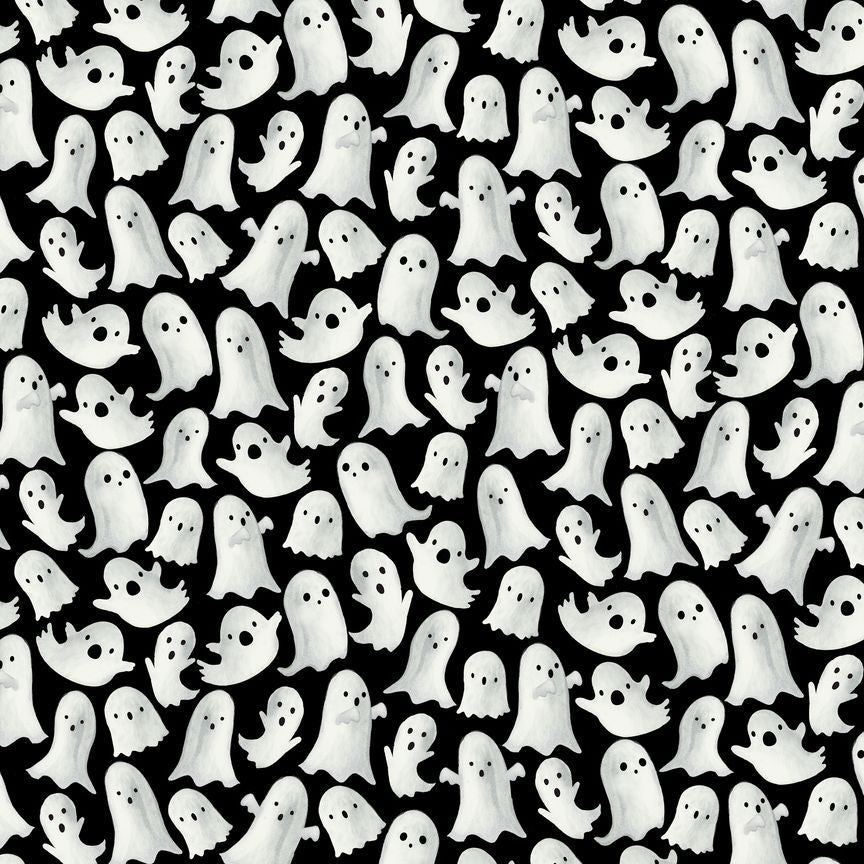Timeless Treasures 100% Cotton Fabric Halloween Scary Ghosts BOO Black (TT Haunted House 2)
