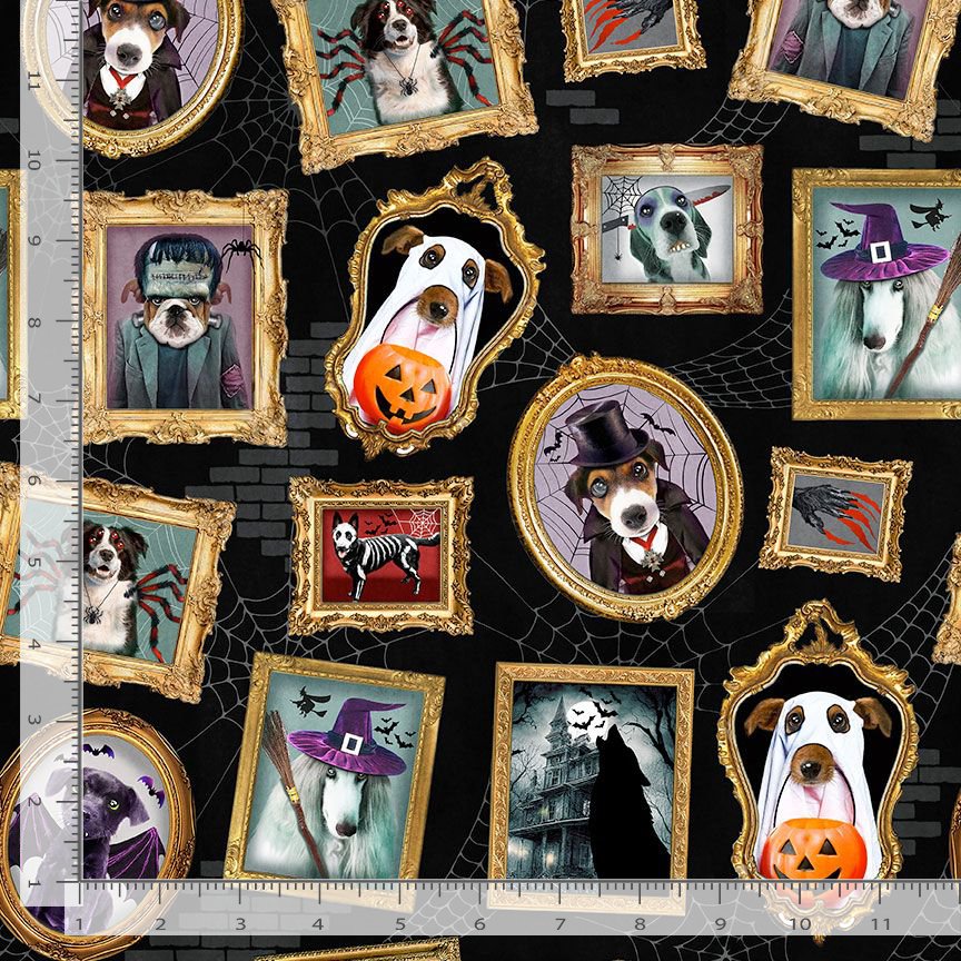 Timeless Treasures Dog Halloween Costumes Animal Spooky Portraits Black (TT Pick Your Poison 1)