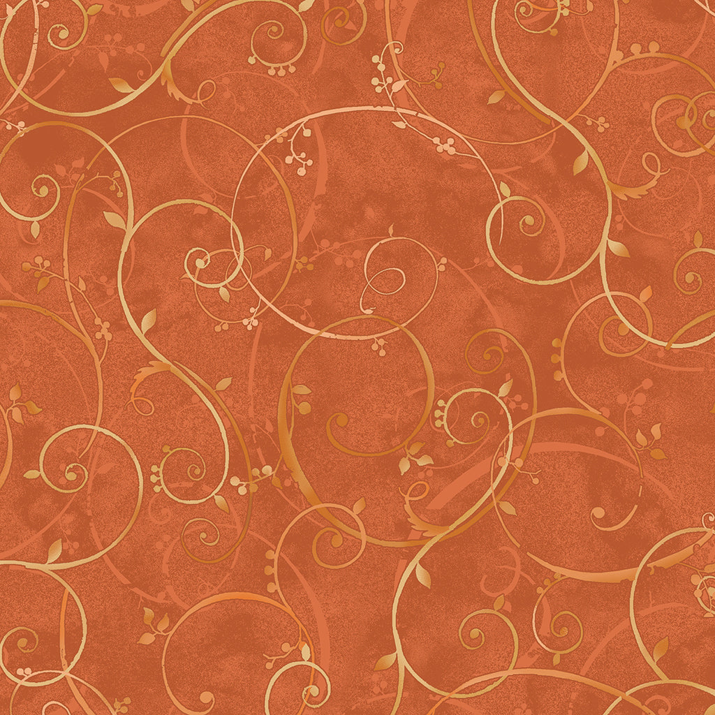 P & B Textiles BOUN 5883 O Golden Scroll Burnt Orange 100% Cotton Fabric for Sewing & Crafts (PB Bountiful 6)
