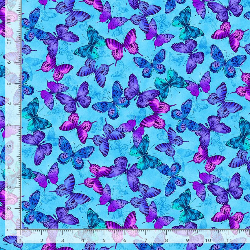 Timeless Treasures Pretty Flying Butterflies Nature Insects Blue (TT Midnight Bloom 1)