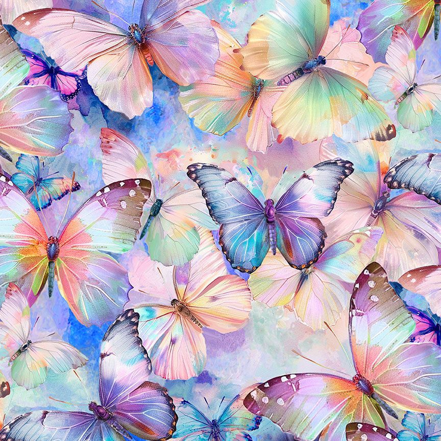 Timeless Treasures Pretty Flying Iridescent Packed Large Butterflies (TT Flutter 1)