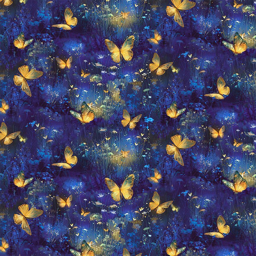 Timeless Treasures BUG CD4359 ROYAL Luminous Flying Butterflies Blue 100% Cotton Fabric | Quilting, Dressmaking & Craft Fabric (TT Lumiere 1)