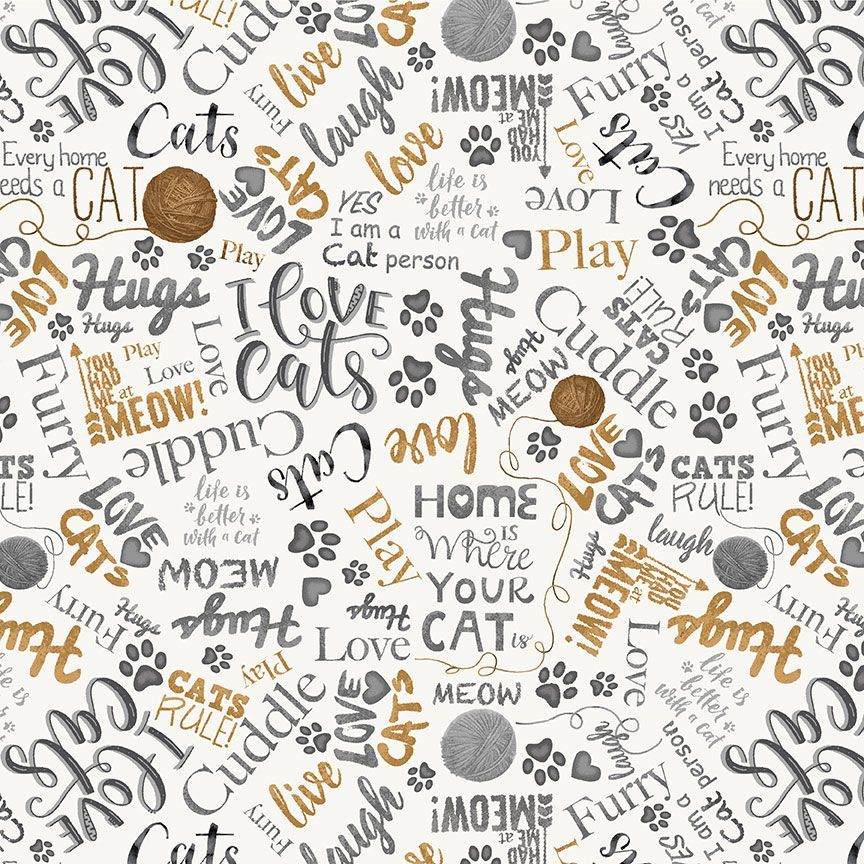 Timeless Treasures CAT-CD2063 Natural Yarn & Text Cat 100% Cotton Fabric – Novelty Cat Quilting & Craft Fabric (TT Meow You Doing? 4)