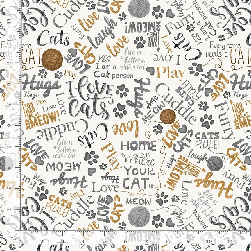 Timeless Treasures CAT-CD2063 Natural Yarn & Text Cat 100% Cotton Fabric – Novelty Cat Quilting & Craft Fabric (TT Meow You Doing? 4)