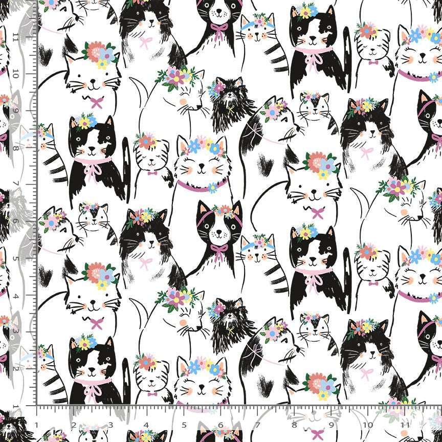 Timeless Treasures Pretty Cats & Florals Multi-Coloured (TT Just Purrfect 2)
