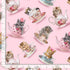 Timeless Treasures Packed Cute Princess Teacup Teapot Cats Feline Kitten Animals Pink Remnant (34cm x 112cm TT Teacup Kitty 1)
