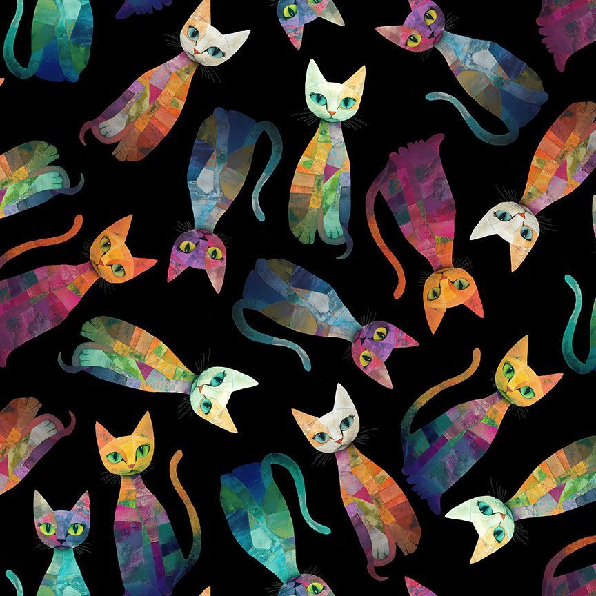 Timeless Treasures CAT-CD4003 Black Mosaic Abstract Cat Quilting Cotton Fabric Remnant (42cm x 112cm TT Sophisticat 1)