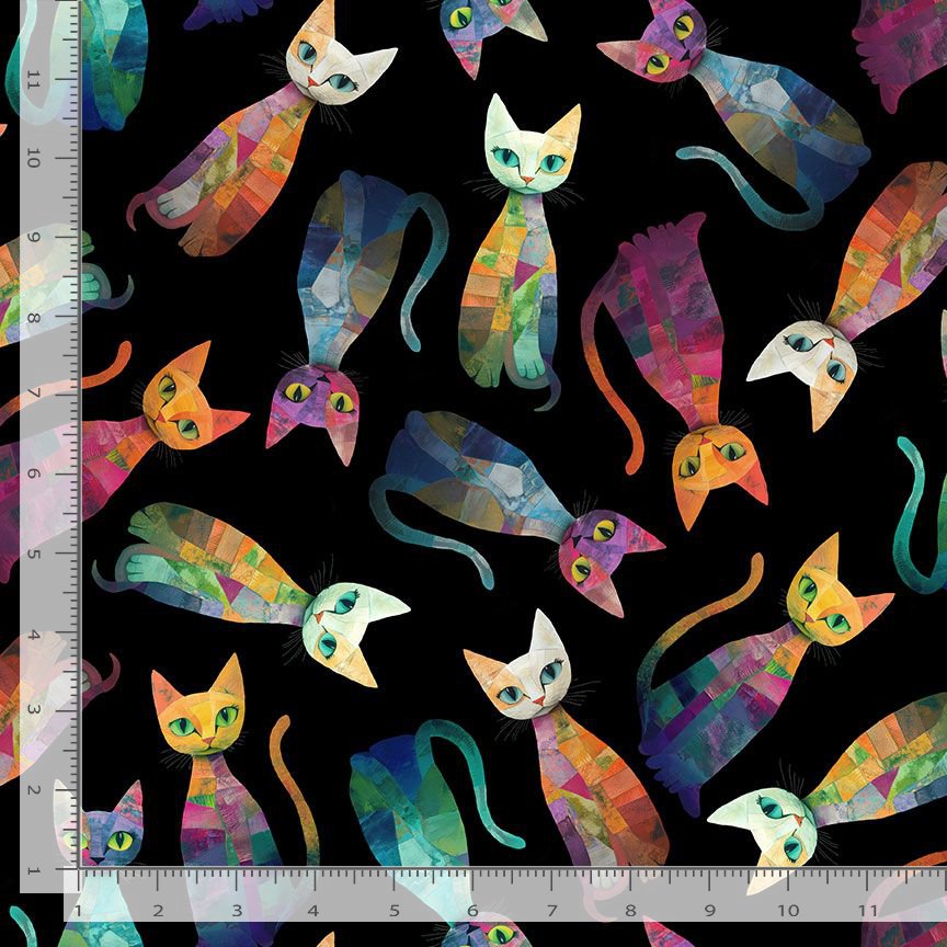 Timeless Treasures CAT-CD4003 Black Mosaic Abstract Cat Quilting Cotton Fabric Remnant (42cm x 112cm TT Sophisticat 1)