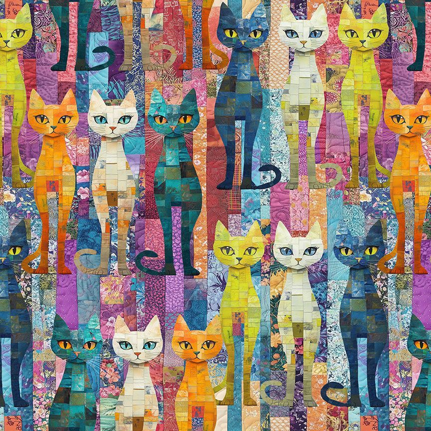 Timeless Treasures CAT-CD4004 Multi Packed Quilt Cats Quilting Cotton Fabric (TT Sophisticat 2)