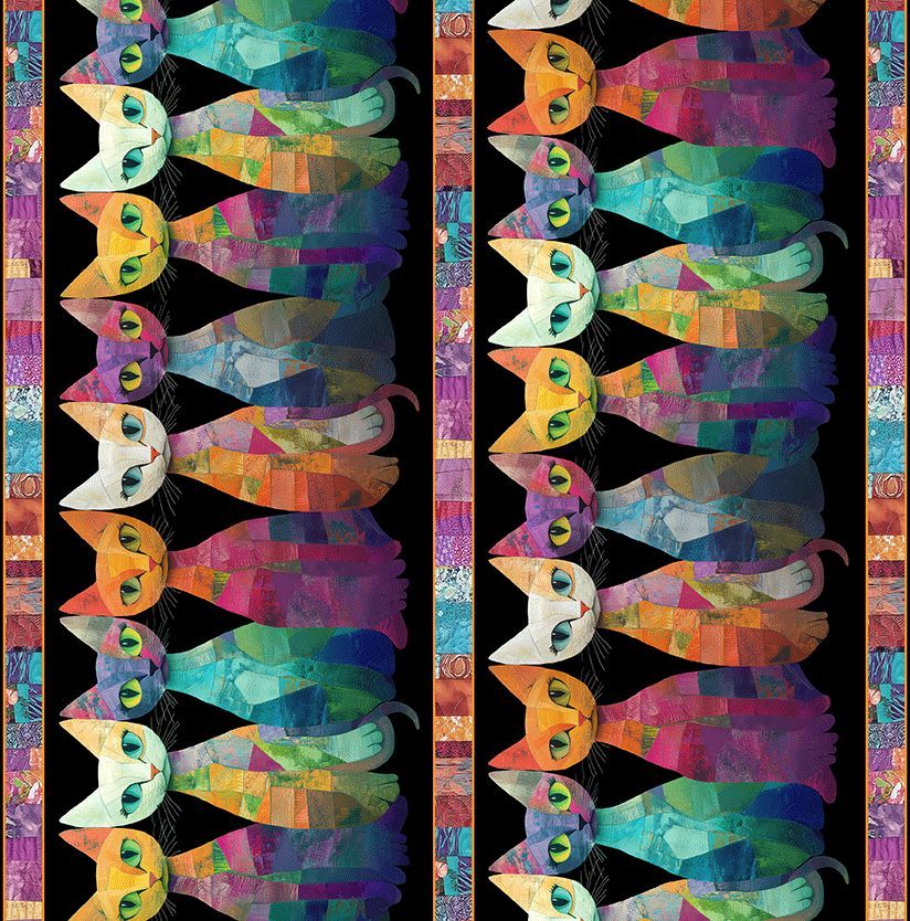 Timeless Treasures CAT-CD4005 Black Cat 11" Stripe Quilting Cotton Fabric (TT Sophisticat 3)