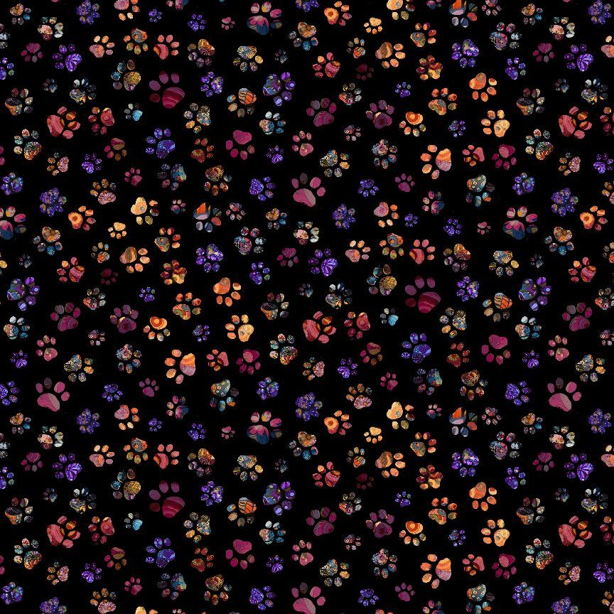 Timeless Treasures CAT CD4115 Black Colourful Cat Paw Print 100% Cotton Fabric | Quilting, Dressmaking & Craft Fabric (TT Calico Cat 3)