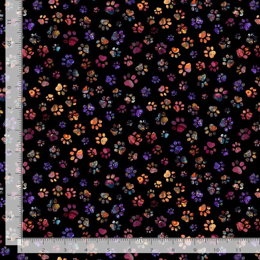 Timeless Treasures CAT CD4115 Black Colourful Cat Paw Print 100% Cotton Fabric | Quilting, Dressmaking & Craft Fabric (TT Calico Cat 3)