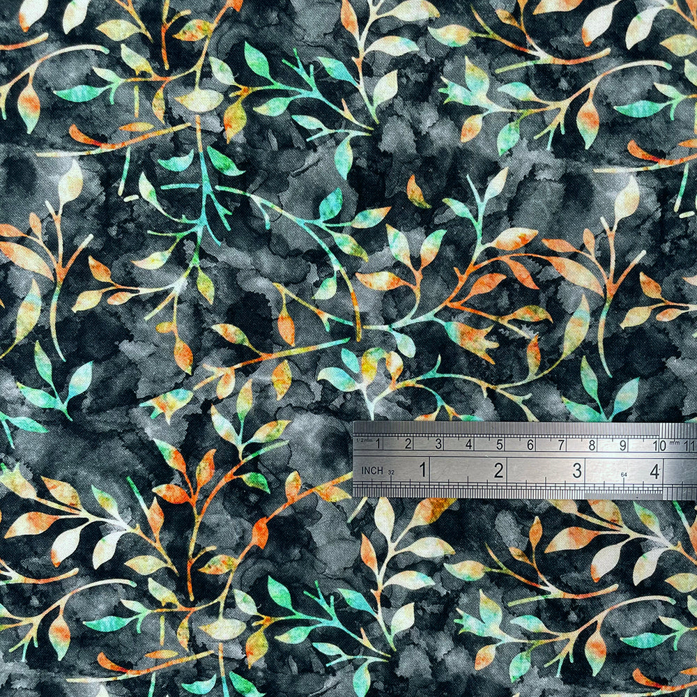 Crafty By Chatham Glyn CC301 BATIK TRAIL 01 100% Cotton Digital Extra Wide Fabric – Charcoal Leaf Vine Batik Craft Cotton (CC Batik Trail 1)