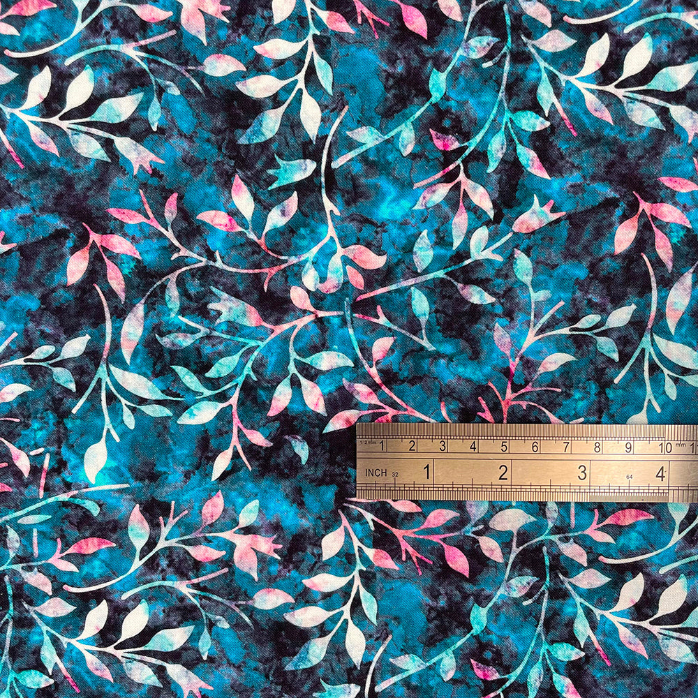 Crafty By Chatham Glyn CC303 BATIK TRAIL 03 100% Cotton Digital Extra Wide Fabric – Teal & Navy Leaf Vine Batik Craft Cotton (CC Batik Trail 3)