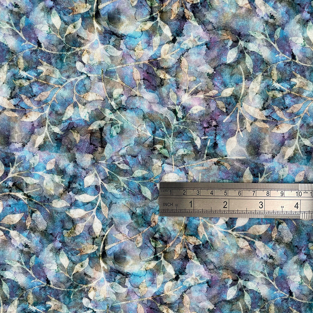 Crafty By Chatham Glyn CC304 BATIK TRAIL 04 100% Cotton Digital Extra Wide Fabric – Blue & Teal Leaf Vine Batik Craft Cotton (CC Batik Trail 4)