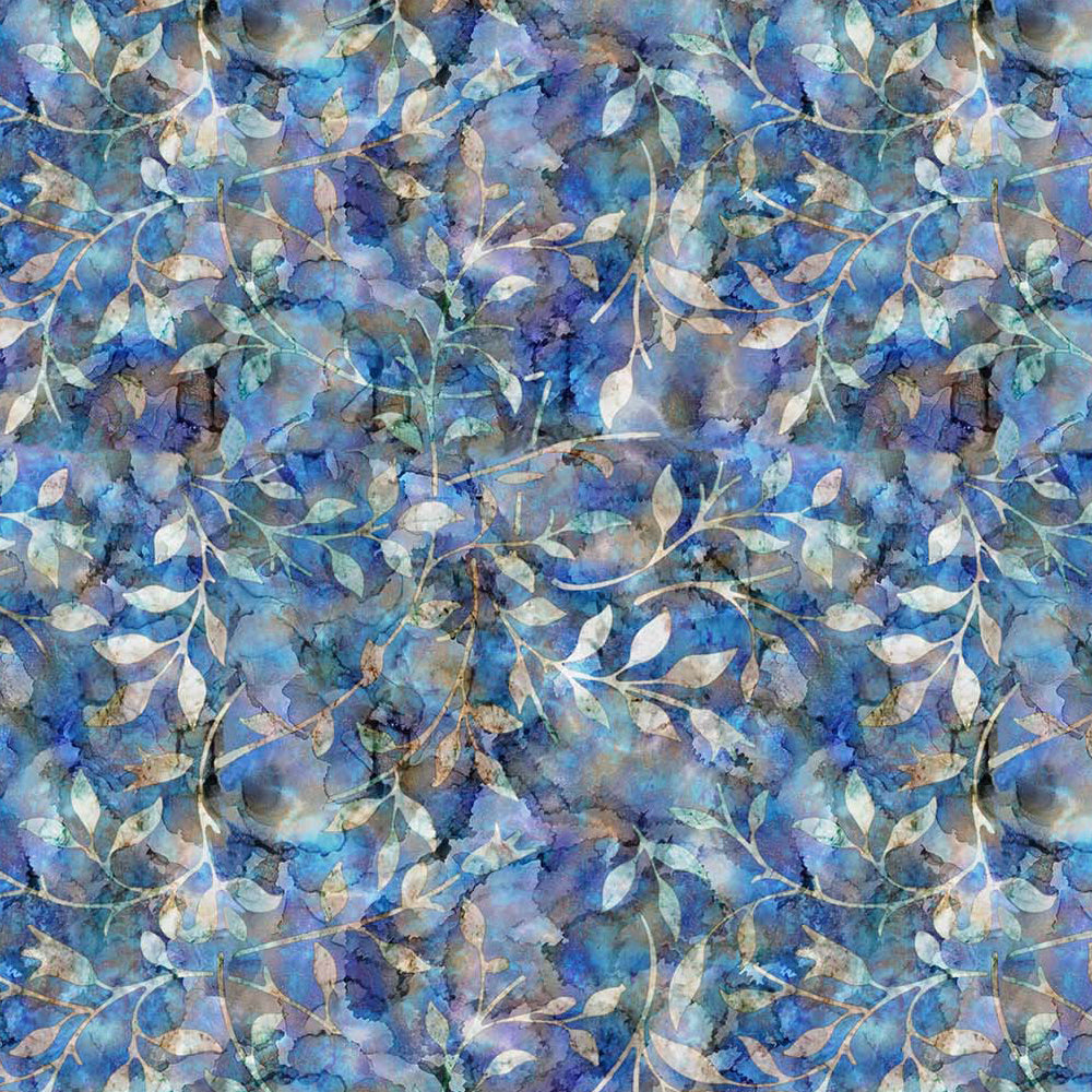Crafty By Chatham Glyn CC304 BATIK TRAIL 04 100% Cotton Digital Extra Wide Fabric – Blue & Teal Leaf Vine Batik Craft Cotton (CC Batik Trail 4)