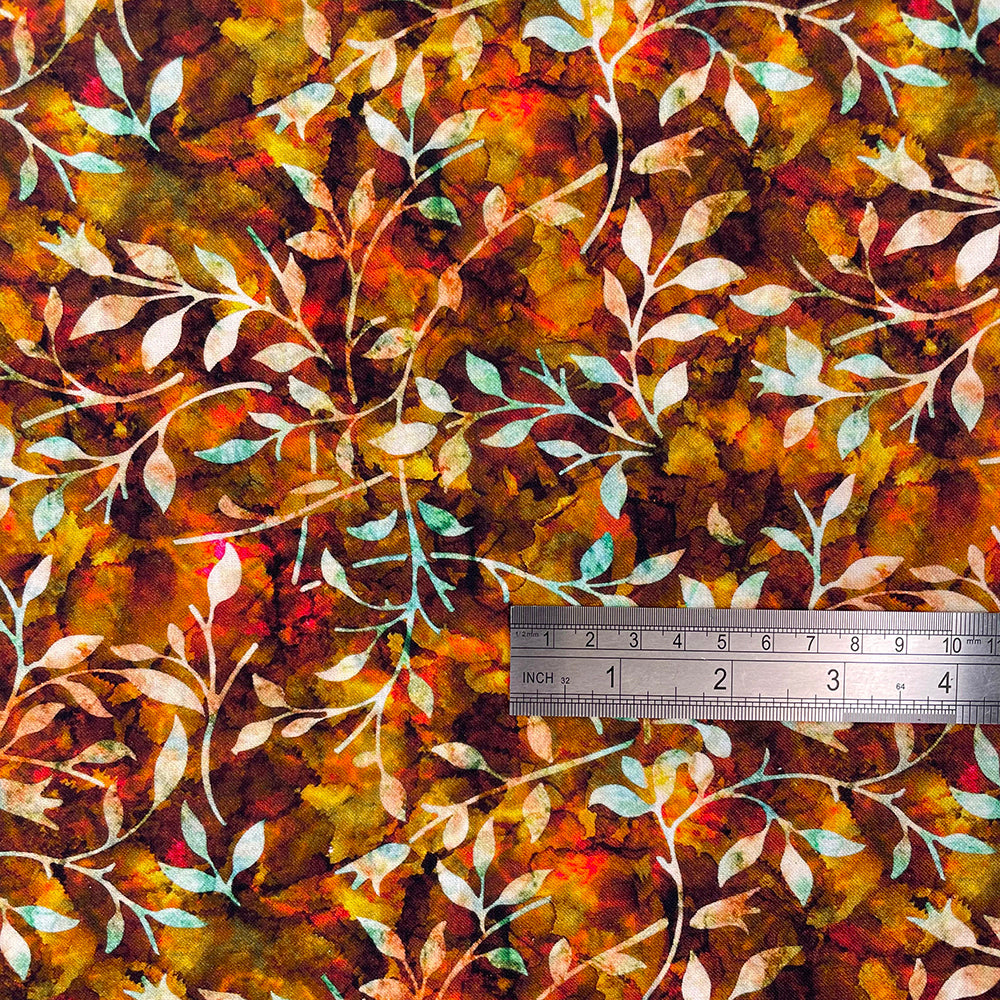 Crafty By Chatham Glyn CC308 BATIK TRAIL 08 100% Cotton Digital Extra Wide Fabric – Autumn Leaf Vine Batik Craft Fabric in Warm Earth Tones (CC Batik Trail 8)
