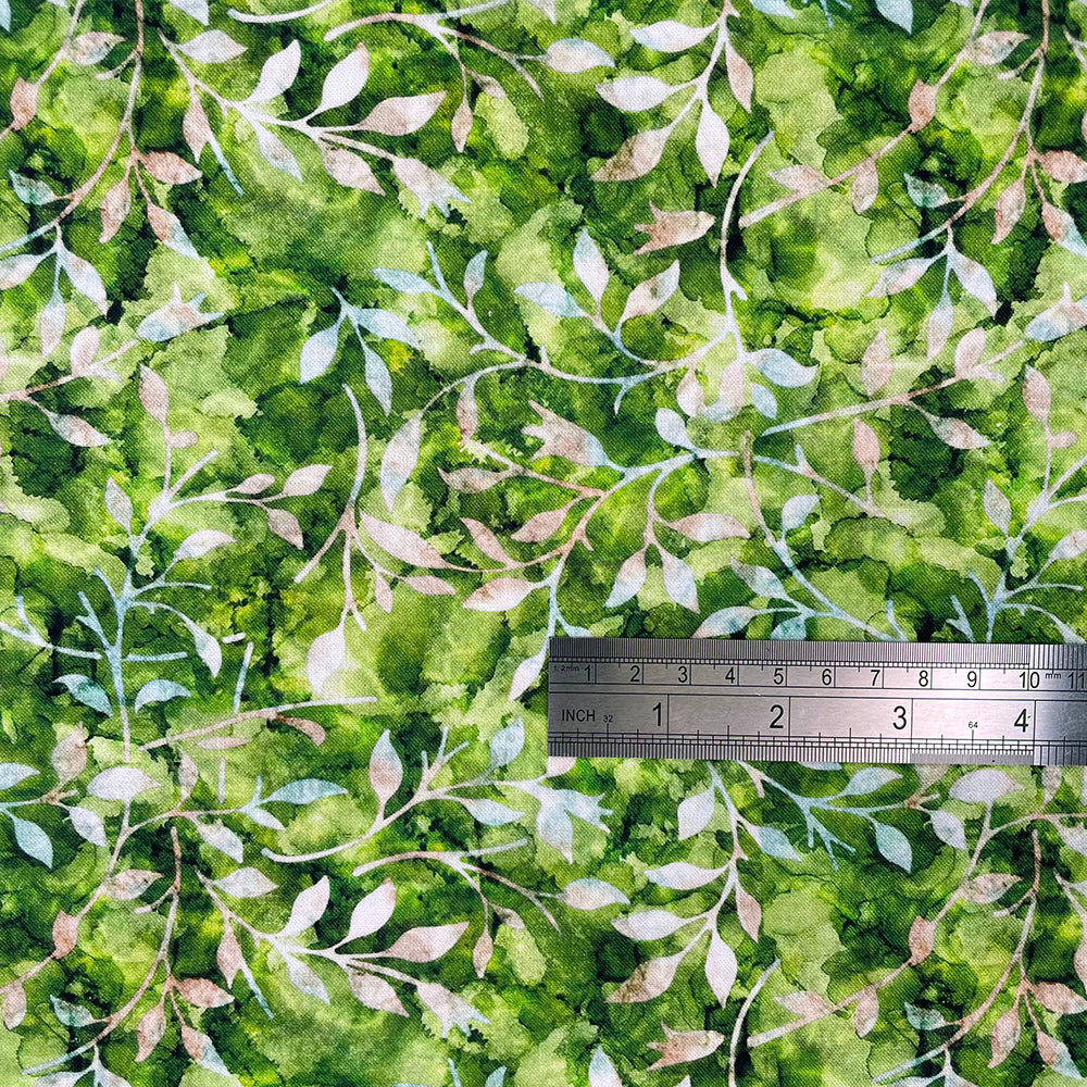 Crafty By Chatham Glyn CC309 BATIK TRAIL 09 100% Cotton Digital Extra Wide Fabric – Green Botanical Leaf Vine Craft Fabric (CC Batik Trail 9)