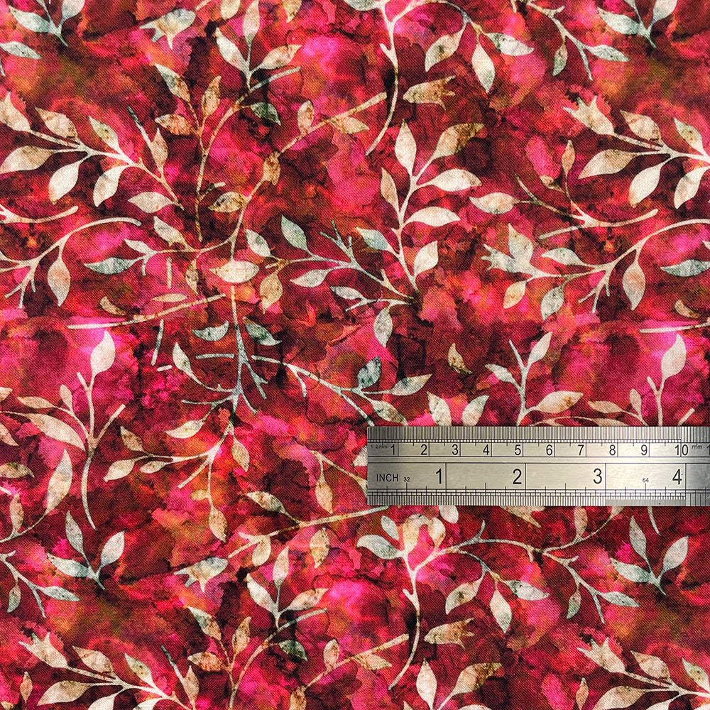 Crafty By Chatham Glyn CC310 BATIK TRAIL 10 100% Cotton Digital Extra Wide Fabric – Red Floral Vine Batik Style Craft Fabric (CC Batik Trail 10)