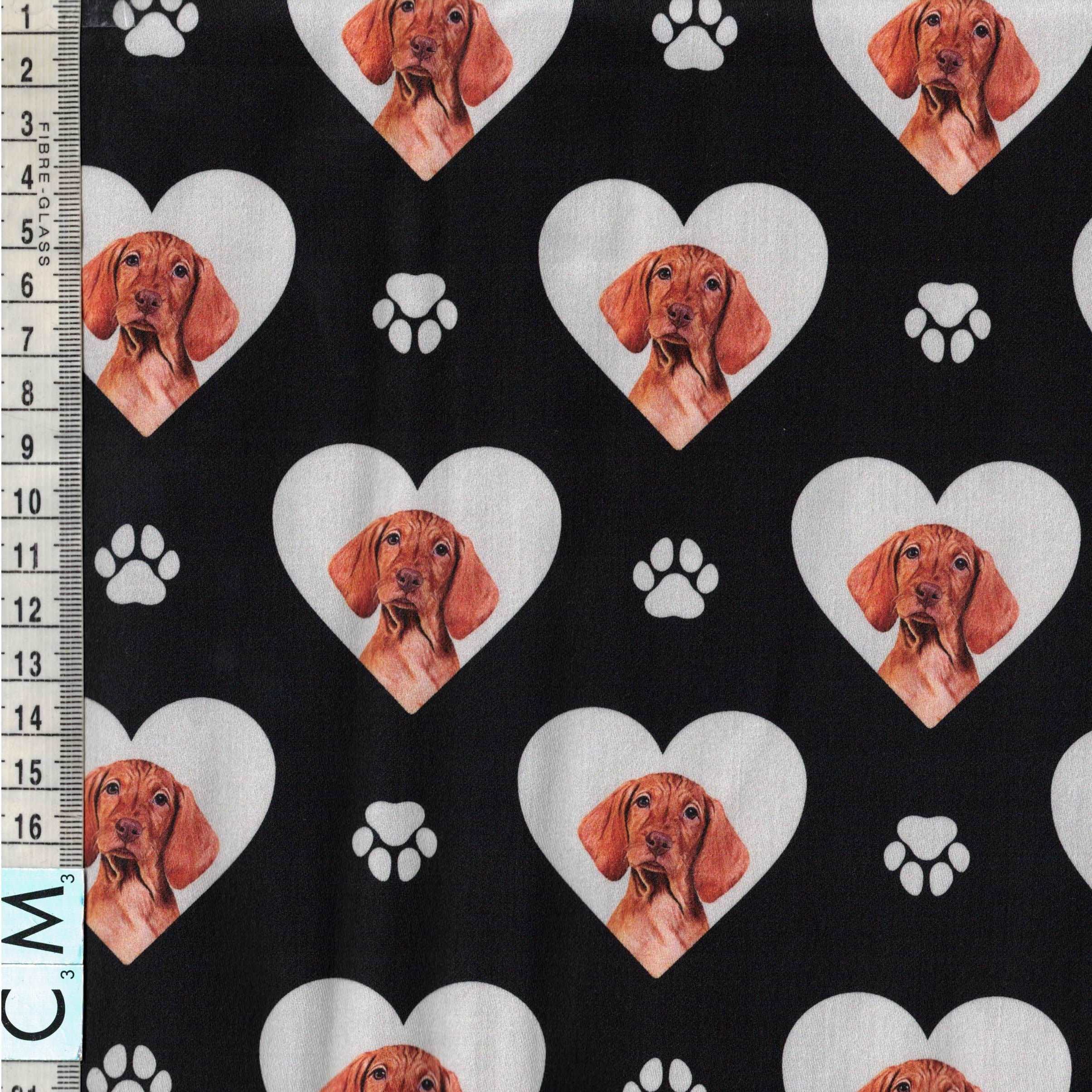 Quirky Cottons Visla Hunting Dog Breed Paw Prints Black (QC Visla-1 METRE PIECE)