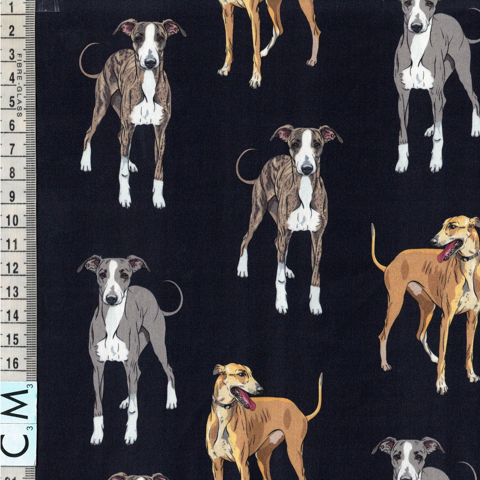 Quirky Cottons Elegant Graceful Italian Greyhound Dog Breed Navy (QC Italian Greyhounds-1 METRE PIECE)