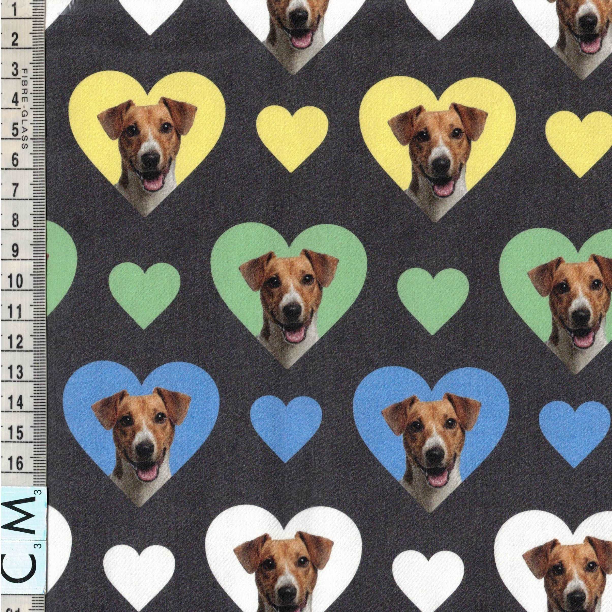 Quirky Cottons Small Terrier Hearts Dog Breed Black (QC Jack Russell-1 METRE PIECE)