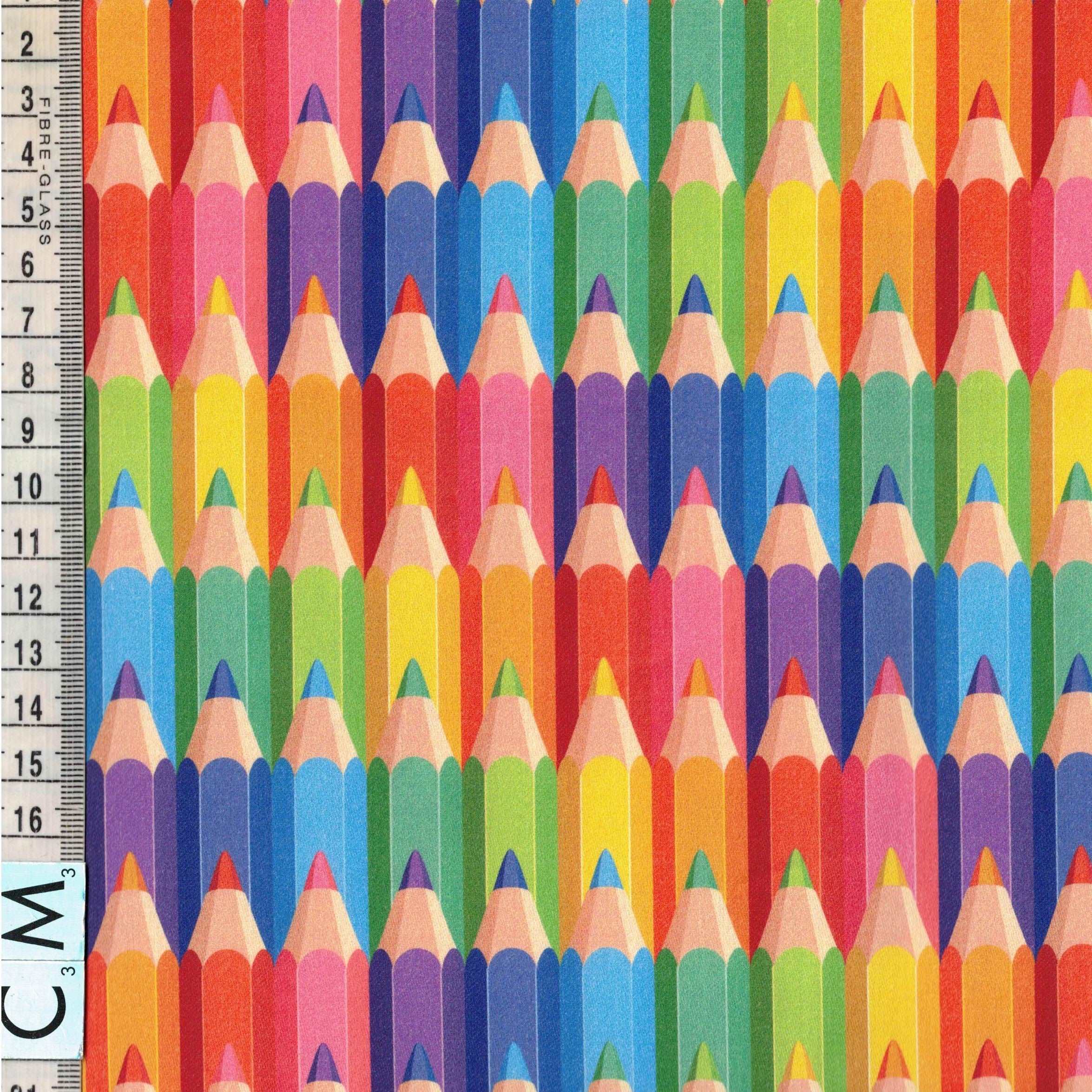 Quirky Cottons Packed Coloured Pencils Multi-Coloured Remnant (44cm x 156cm QC Pencils)