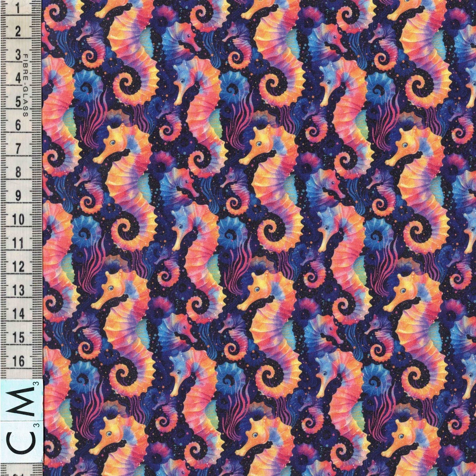 Quirky Cottons Animal Nature Wildlife Tropical Fish Marine Aquatic Ocean Sea Multi-Coloured Remnant (49cm x 156cm QC Rainbow Seahorses)