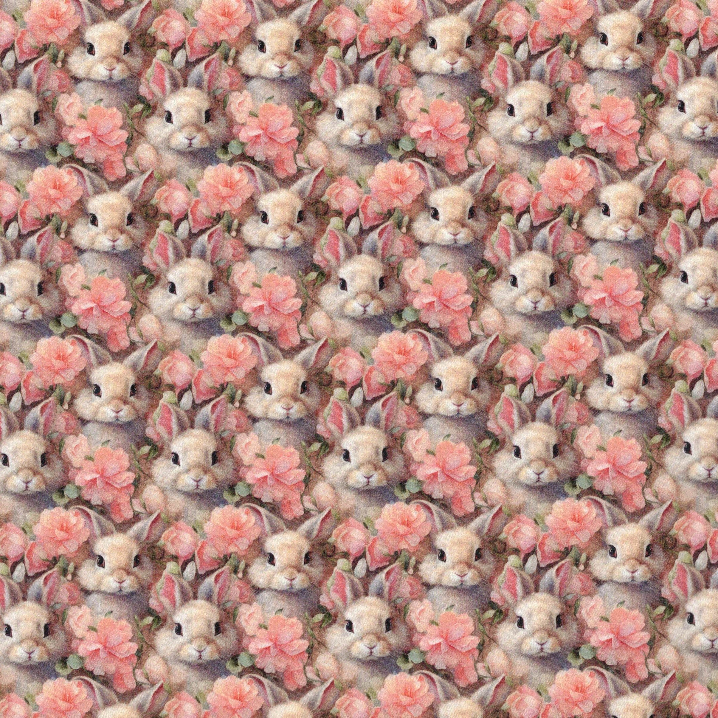 PREORDER Quirky Cottons Cute Bunnies Rabbits Pets Flowers Pink Beige (PREORDER QC Baby Bunny)